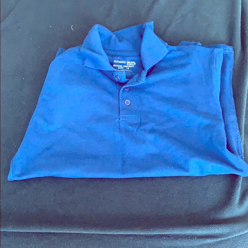 A blue button up shirt.